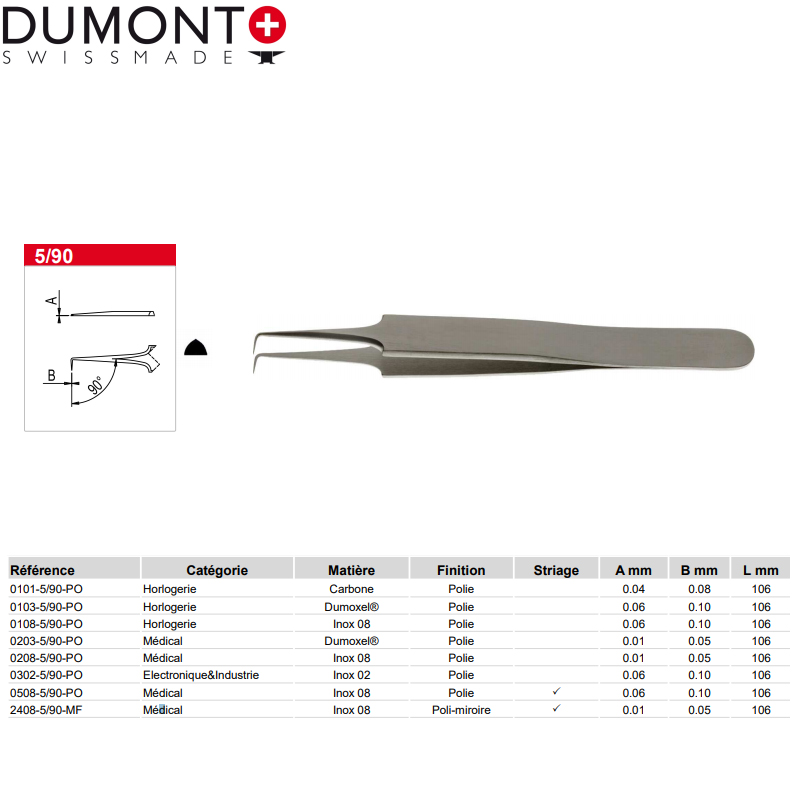 Dumont镊子0203-5/90-PO